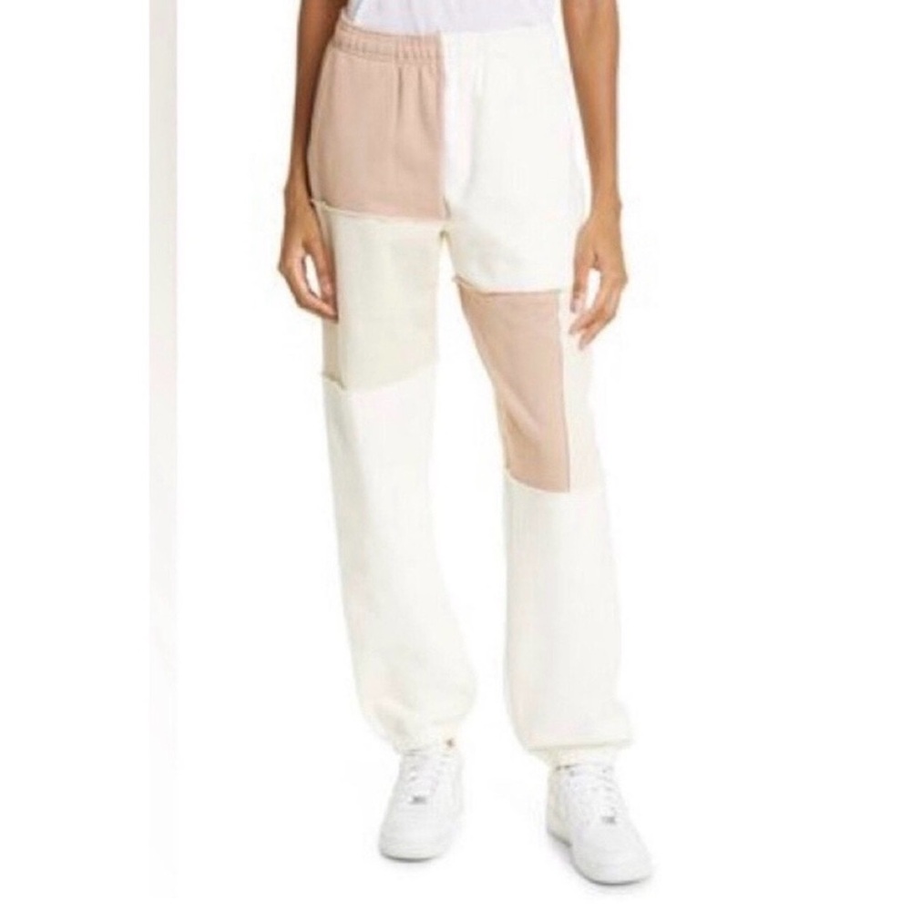 Melody Ehsani ME. Rose Patchwork Tan Brown Jogger Sweatpants.‎